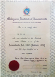 Verified certificate from Malaysia Institute of Accountants (Institut Akauntan Malaysia)